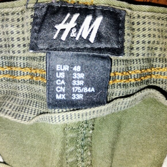 H&M Men Army Green Chinos Fly Button Relaxed Fit Pants Size 33R- Casual - Picture 2 of 8